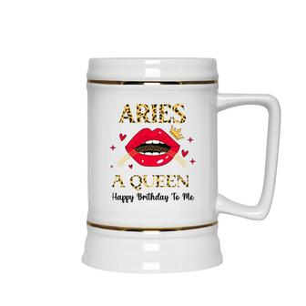 Aries Girl A Queen Happy Birthday To Me Leopard Birthday Gift Ceramic Beer Stein - Seseable