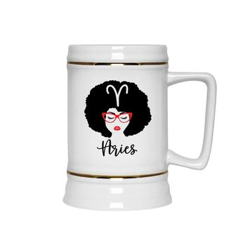 Aries Girls Beautiful Girl With Red Lip Great Birthday Gift Ceramic Beer Stein - Seseable