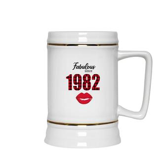 Fabulous Since 1982 Black Red Plaid Lips Happy 40Th Birthday Ceramic Beer Stein - Seseable