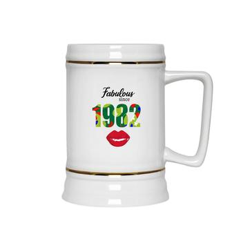 Fabulous Since 1982 Red Lips Green 40Th Birthday Ceramic Beer Stein - Seseable