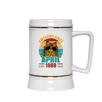 Retro Awesome Since April 1988 34Th Birthday 34 Years Old Ceramic Beer Stein - Seseable