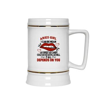 Sweet As Candy Cold As Ice Aries Girl Lip Birthday Gift Ceramic Beer Stein - Seseable
