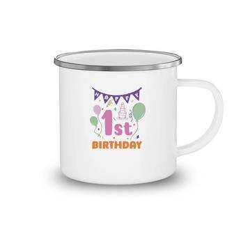 1St Birthday Banner Party Cake Colorful Camping Mug - Seseable