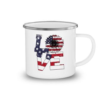 4Th Of July Love Sunflower Patriotic American Flag Camping Mug | Mazezy