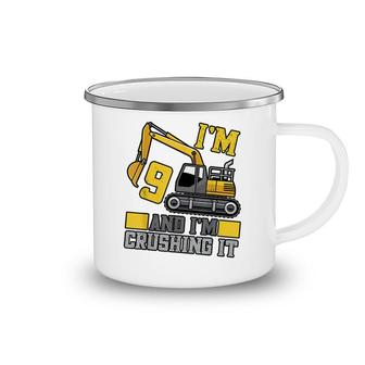 9 Year Old Crushing It Construction Truck 9Th Birthday Camping Mug - Seseable