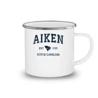 Aiken South Carolina Sc Vintage Sports Design Navy Print Camping Mug | Mazezy