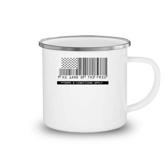 American Flag - The Land Of The Free - Barcode Camping Mug | Mazezy