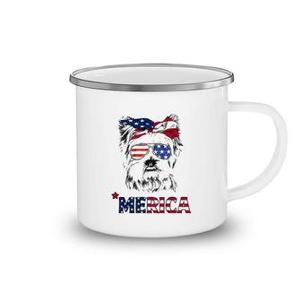 American Flag Yorkshire Terrier Yorkie Mom 4Th Of July Camping Mug | Mazezy