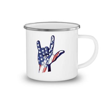 American Sign Language Asl I Love You Patriotic Deaf Pride Camping Mug | Mazezy