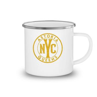 Astoria Queens Nyc Vintage Sign Distressed Amber Print Camping Mug | Mazezy