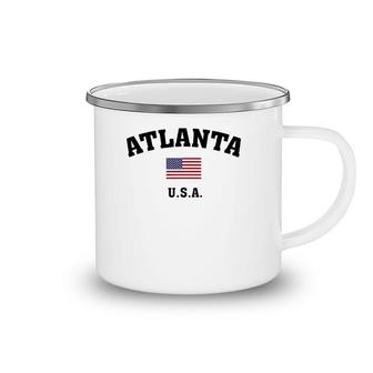 Atlanta Usa With American Flag Camping Mug | Mazezy