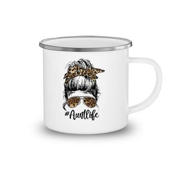 Aunt Life Cute Messy Bun Leopard Girl Mother's Day Funny Camping Mug | Mazezy