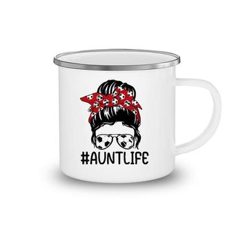 Aunt Life Soccer Mothers Day Funny Auntie Messy Bun Camping Mug | Mazezy