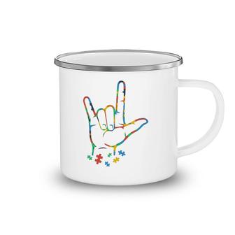 Autism Colorful Puzzle Asl Hand Sign Language Camping Mug | Mazezy CA