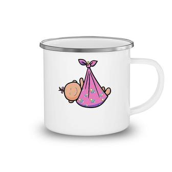 Baby Girl Peeking Out Cool Infant On The Way Gift Camping Mug | Mazezy