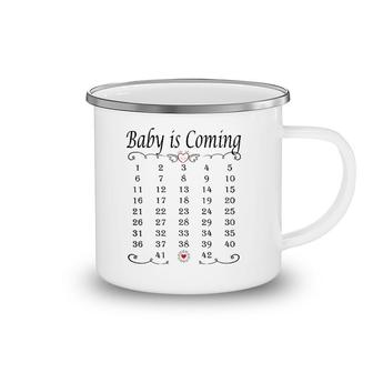 Baby Is Coming Calendar Pregnancy Memory Funny Announcement Camping Mug | Mazezy