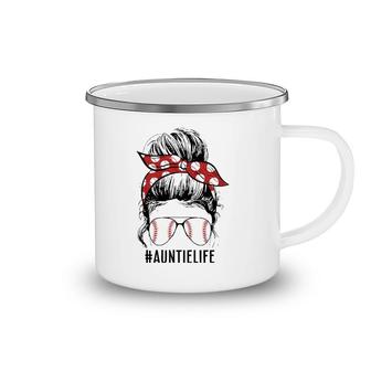 Baseball Auntie Life Messy Bun Funny Auntie Mother's Day Camping Mug | Mazezy