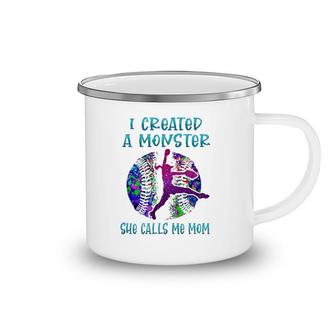 Baseball Softball Pitcher Mother's Day I Created A Monster She Calls Me Mom Player Silhouette Colorful Paint Splash Ball Camping Mug | Mazezy