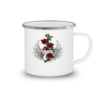 Bass Guitar Wings Roses Distressed Rock And Roll Design Camping Mug | Mazezy
