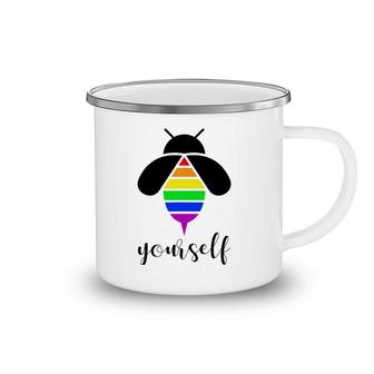 Be Yourself Gay Pride Lgbtq Funny Rainbow Bee Camping Mug | Mazezy
