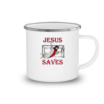 Best Jesus Saves Soccer Goalie Camping Mug | Mazezy