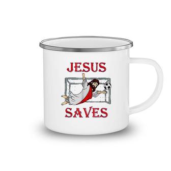 Best Jesus Saves Soccer Goalie Camping Mug | Mazezy