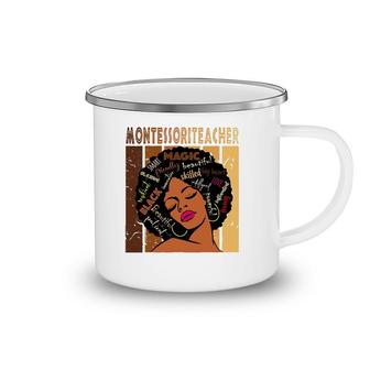 Black Montessori Teacher Afro African American Woman Camping Mug | Mazezy