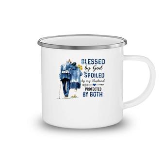 Blessed By God Spoiled By My Husband Protected By Both Christian Wife Elderly Couple Camping Mug | Mazezy