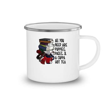 Book Reader Puppies Pages And Hot Tea Reading Library Camping Mug | Mazezy