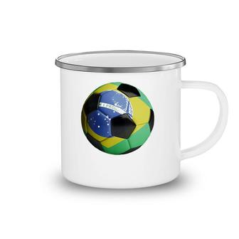 Brazil Flag Football Soccer Ball Camping Mug | Mazezy