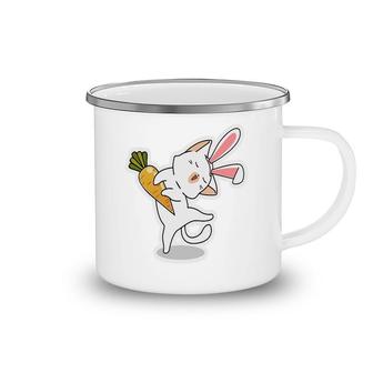Bunny Cat With Carrots Dancing Happy Easter Day Camping Mug - Seseable