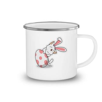 Bunny Cat With Dots Egg Easter Day Cute Cat Gift Camping Mug - Seseable