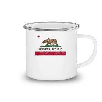 California State Flag Grizzly Bear Cali Distressed Style Camping Mug | Mazezy
