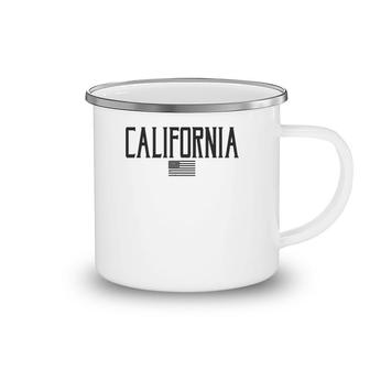 California Us Flag Vintage Text Black With Black Print Camping Mug | Mazezy