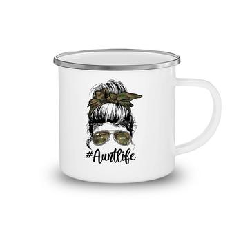 Camouflage Aunt Life Messy Bun Girl Veterans Day Mother's Day Camping Mug | Mazezy