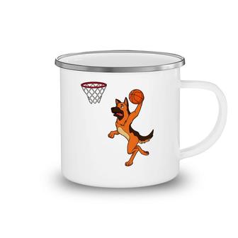 Cartoon Shepherd Dog Playing Basketball Camping Mug | Mazezy