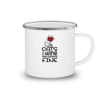Cat And Wine Make Everything Fine Camping Mug | Mazezy