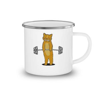 Cat Lifting Weights Camping Mug | Mazezy