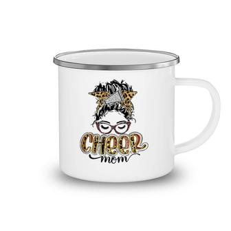 Cheer Mom Leopard Messy Bun Cheerleader Funny Mother's Day Camping Mug | Mazezy
