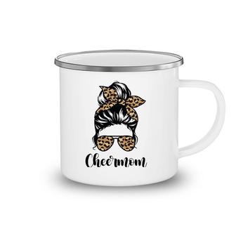 Cheer Mom Leopard Messy Bun Lovers Mother Soccer Lover Camping Mug | Mazezy