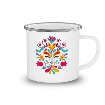 Colorful Floral Mexican Otomi Flowers Floral Otomi Gift Camping Mug | Mazezy