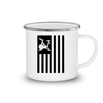 Cool Spin Class Bike American Flag Gym Workout Spinning Gift Camping Mug | Mazezy
