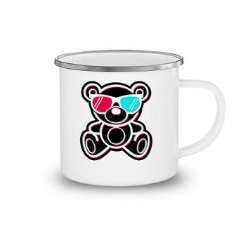 Cool Teddy Bear Glitch Effect With 3D Glasses Camping Mug | Mazezy