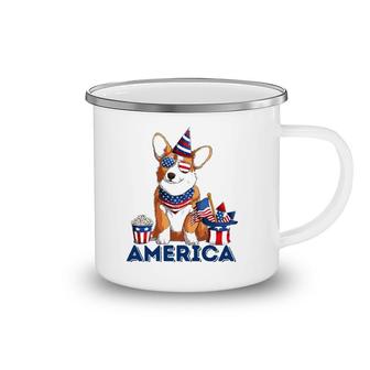 Corgi Dog American Flag Sunglasses Patriotic 4Th July Merica Camping Mug | Mazezy
