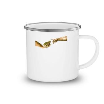 Creation Of A Frog, Funny Michelangelo Frog, Frog Owner Camping Mug | Mazezy