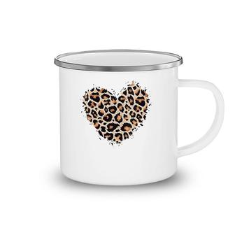 Cute Animal Print Lovers Leopard Cheetah Print Heart V-Neck Camping Mug | Mazezy