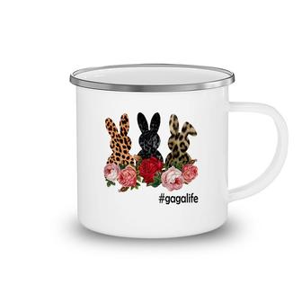 Cute Bunny Flowers Gaga Life Happy Easter Sunday Floral Leopard Plaid Women Gift Camping Mug | Mazezy