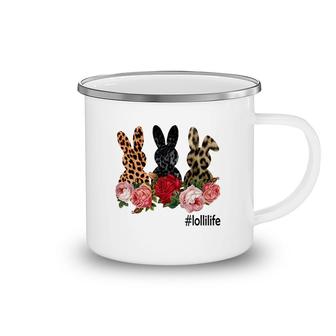 Cute Bunny Flowers Lolli Life Happy Easter Sunday Floral Leopard Plaid Women Gift Camping Mug | Mazezy