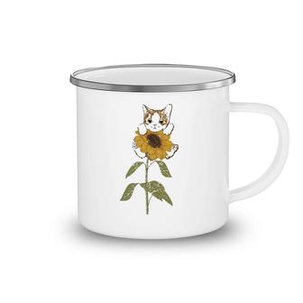 Cute Cat Florist Beautiful Yellow Flower Floral Sunflower Camping Mug | Mazezy