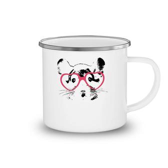 Cute Chinchilla With Pink Heart Glasses Camping Mug | Mazezy